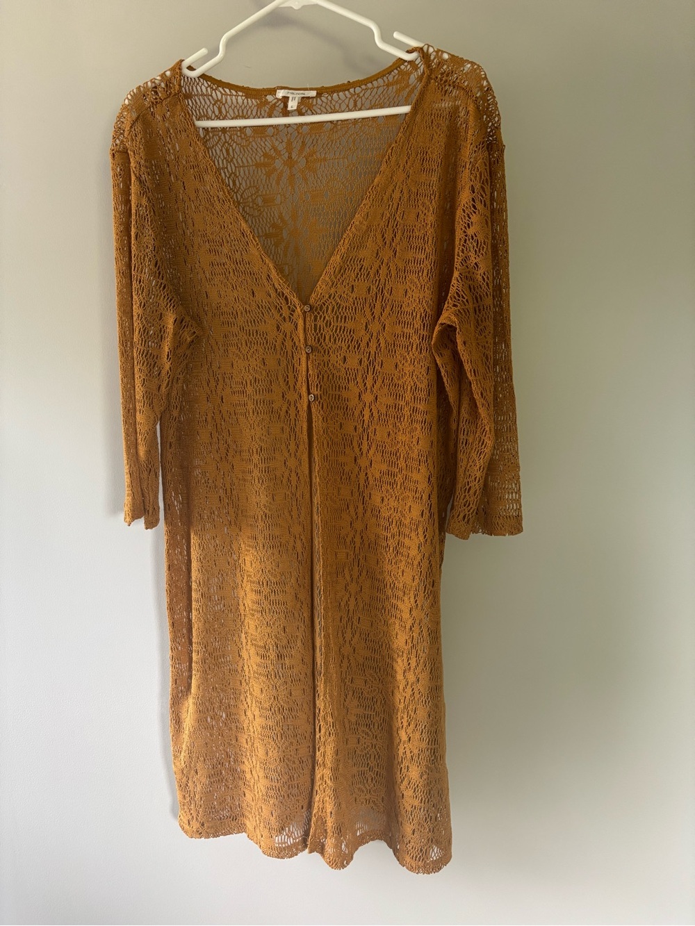 Crochet Button Front Cover-Up in Mustard